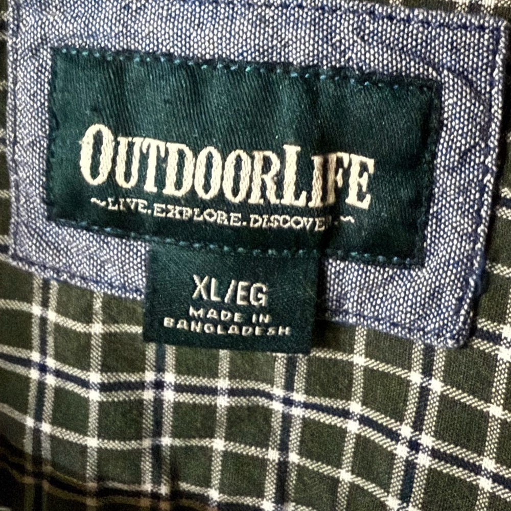 Outdoor Life Green Plaid Button Down XL – 100% Cotton Outdoor Workwear - Picture 4 of 5